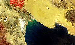 Baia California, Mexico  The 100 m false-colour image of 25 March 2017 shows us the Colorado River Delta with surrounding desert.  It is a region where the Colorado River flows into the Gulf of California (also known as the Sea of Cortez).  Historically, the interaction of the river’s flow and the ocean’s tide created a dynamic environment, supporting freshwater, brackish, and saltwater species. Within the delta region, the river split into multiple braided channels and formed complex estuary and terrestrial ecosystems. Use of water upstream and the accompanying reduction of fresh water flow has resulted in loss of most of the wetlands of the area, as well as drastic changes to the aquatic ecosystems. However, a scheme is currently in place which aims to rejuvenate the wetlands by releasing a pulse of water down the river delta.   Date: 25/03/2017   Resolution: 100m : bay, river, delta, ocean, wetlands, gulf, california