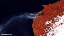 Kamchatka Peninsula  On this image of 07 June 2016, wildfires are burning on the west side of Russia's Kamchatka Peninsula and generating a lot of smoke.   Date: 07/06/2016   Resolution: 300m : kamchatka, peninsula, fires