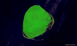Nenetsië, Russia  The 100 m image of 1 July 2016 shows us Kolguyev Island, an island in Nenets Autonomous Okrug Russia located in the south-eastern Barents Sea to the north-east of the Kanin Peninsula. The approximately circular-shaped island has a diameter of 80 kilometers (50 mi) and is 3,497 km² in area. The highest point on the island is at 166 m. The vast wetland consists of many bogs and morainic hills, covered by vegetation characteristic of the tundra.   There is only one inhabited settlement on the island, Bugrino, located on the southeast coast. Nenets form the majority of the population, with fishing, reindeer farming and trapping being their main economic activities.   Date: 01/07/2016   Resolution: 100m : russia, barents, sea, islands, tundra, coast, farms