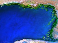 Caspian sea, Kazakhstan  The 100 m false-colour image of 23 November 2013 shows us the Caspian Sea, the largest enclosed inland body of water on Earth by area, variously classed as the world's largest lake or a full-fledged sea. It is in an endorheic basin (it has no outflows) located between Europe and Asia. It is bounded to the northeast by Kazakhstan, to the northwest by Russia, to the west by Azerbaijan, to the south by Iran, and to the southeast by Turkmenistan.   Date: 13/07/2014   Resolution: 100m : caspian, sea, kazakhstan, russia, azerbaijan, turkmenistan