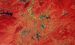 Poyang Lake, China  The 100 m false-colour image of 21 May 2017 shows us Poyang Lake, located in Jiangxi Province and the largest freshwater lake in China. The lake is fed by the Gan, Xin, and Xiu rivers, which connect to the Yangtze through a channel. The area of Poyang Lake fluctuates dramatically between the wet and dry seasons, but in recent years the size of the lake has been decreasing overall. In a normal year the area of the is ~3,500 km². In early 2012, due to drought, sand quarrying, and the practice of storing water at the Three Gorges Dam the area of the lake reached a low of about 200 km². The lake provides a habitat for half a million migratory birds and is a favorite destination for birding.   Date: 11/02/2017   Resolution: 100m : lake, china, river, drought, birds