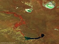 Rio Negro  The 100 m false-colour image of 28 February 2016 shows us Rio Negro, the largest left tributary of the Amazon, the largest blackwater river in the world, and one of the world's ten largest rivers in average discharge. Lake Dique Casa de Piedra (below) and Lago Sal Grande (upper right) a salt lake which is an isolated body of water that has a concentration of salts (mainly sodium chloride) and other minerals significantly higher than other lakes.   Date: 28/02/2016   Resolution: 100m : rio, negro, amazon, salt, lake