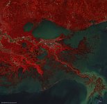Mississippi River Delta, USA  The 100 m false-colour image of 26 March 2015 shows us the Mississippi River Delta, also know as birdfoot. The modern Mississippi River Delta formed over the last approximately 7,000 years as the Mississippi River deposited sand, clay and silt along its banks and in adjacent basins. The Mississippi River Delta is a river-dominated delta system, influenced by the largest river in North America. The shape of the current birdfoot delta reflects the dominance the river exudes over the other hydrologic and geologic processes at play in the northern Gulf of Mexico. Prior to the extensive leveeing of the Mississippi River that began in the 1930s, the river avulsed its course in search of a shorter route to the Gulf of Mexico approximately every 1,000-1,500 years. The prehistoric and historic delta lobes of the Mississippi River Delta have influenced the formation of the Louisiana coastline and led to the creation of over 4 million acres of coastal wetlands.   Date: 26/03/2015   Resolution: 100m : mississippi, river, delta, usa, louisiana, birdfoot, delta