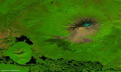 Sjiveloetsj Kraj Kamtsjatka, Russia  This 100 m image of 16 February 2017 shows us the volcano Sjiveloetsj, the northernmost active volcano in Kamchatka Krai, Russia. It and Karymsky are Kamchatka's largest and most active volcanoes. Shiveluch began forming about 60,000 to 70,000 years ago, and it has had at least 60 large eruptions. The current active period started around 900 BC. Since then, the large and moderate eruptions has been following each other in 50 to 400 year-long intervals. Catastrophic eruptions took place in 1854 and 1956, when a large part of the lava dome collapsed and created a devastating debris avalanche.   Date: 24/06/2016   Resolution: 100m : volcano, kamchatka, russia, eruption, lava, debris